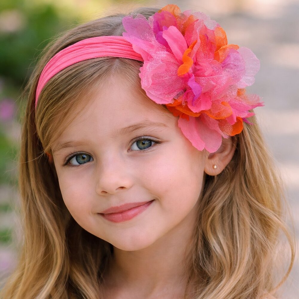 NEW Magenta Pink Peony Organza Flower Headband Girls‎